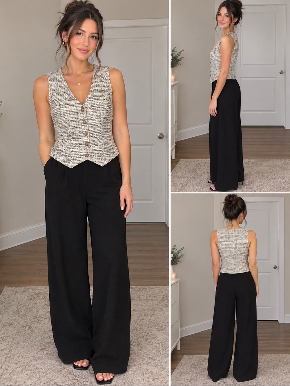 Black and cream/black vest Jumpsuit